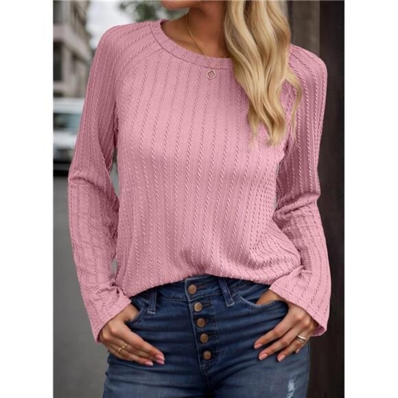 Lightweight Knit Long Sleeve Top – Crewneck Basic Tee for Women - Picture 2 of 7